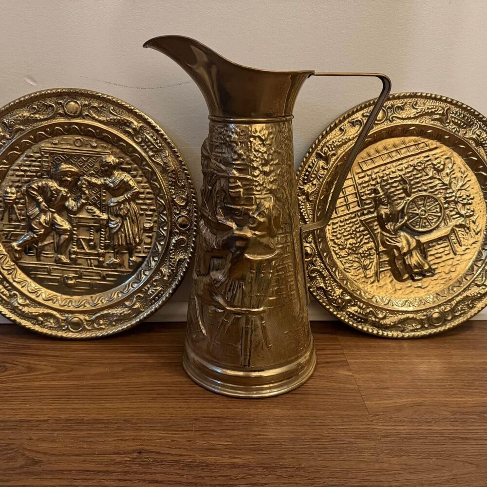 3 piece Brass pitcher set with 2 plates
